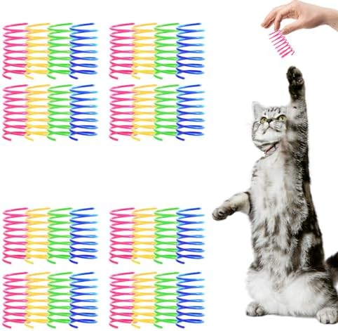 Shudyear Pack of 32 cat Coil Springs for Indoor, Colourful and Durable Plastic Spring coils to Attract, Chewing, Hunting, Interactive Toys for Cats and Kittens (32pc)