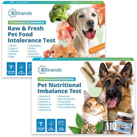 5Strands Raw & Fresh Pet Food Intolerance & Nutritional Imbalance Test, At Home Hair Analysis for Dogs & Cats, Identify Dietary Stressors & Nutrient Gaps, Results in 4 Days