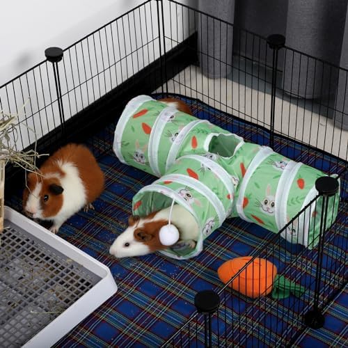 Rypet Guinea Pig Tunnel Hideout 3-Way Collapsible Small Pet Tubes, Green