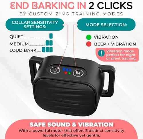 Bark Collar for Small/Medium Dogs, No Shock Anti Bark Collar, Rechargeable Anti Barking Collar w/2 Vibration & Beep Modes, Waterproof Shockless Smart Dog Stop Barking Control Device (Anthracite)