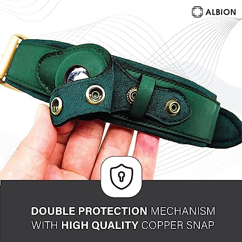 Apple AirTag Leather Dog Collar Smart GPS Collar with AirTag Holder (M, Pine Green)