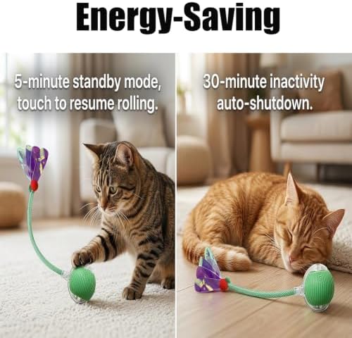 Interactive Dog Cat Toy Ball, Upgraded Rechargable Rolling Pet Ball with 2 Tails, Smart Automatic Moving Toy for Bored Indoor Kitty Puppy -Green