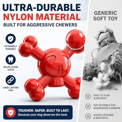 Dog Chew Toys for Aggressive Chewers, Durable Nylon Tough Chew Toy for Small & Medium Dogs, Bacon Flavor Skull Dog Toy to Keep Dogs Busy Indoors, Helps Reduce Boredom