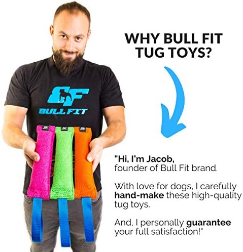 Bull Fit K9 Dog Bite Tug Toy with Strong Handle - Made of Durable & Tear-Resistant French Linen - Perfect for Tug of War, Fetch & Puppy Training - Ideal for Medium to Large Breeds