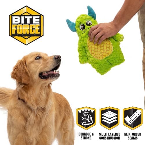 Bite Force Dog Toy - Large Durable & Strong Plush Green Monster Dog Toy, Kevlar-Reinforced for Aggressive Chewers