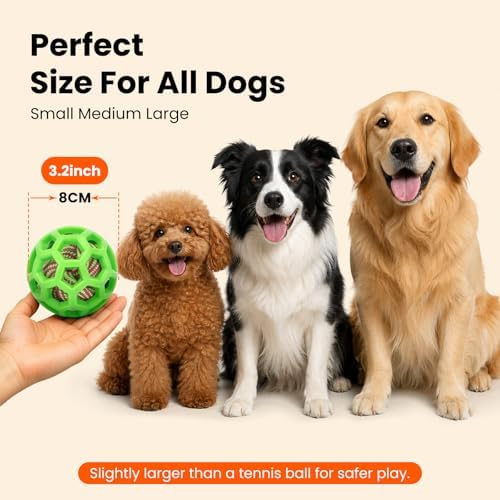 HGB 3.2" Dog Toy Ball for Aggressive Chewer, Tough Rubber, Cotton Rope Ball