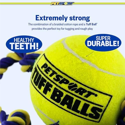 PetSport Mega Tuff Ball Tug Dog Toy - Mega Tennis Balls for Large Dogs, Dog Tug Toys, Great for Boredom & Aggressive Chewers, Dog Toy, Certified Non-Toxic, Won’t Wear Down Teeth - 6"