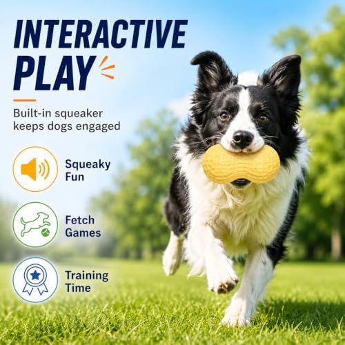 Dog Chew Toys, Interactive Peanut Shape Dental Care Squeaky Toy for Aggressive Chewers