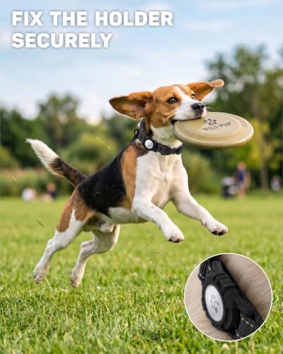 Padded Dog Collar with Waterproof Holder Compatible with Airtag