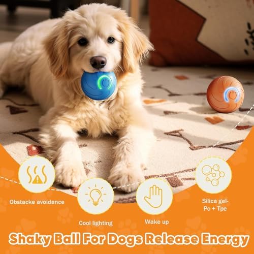 Shaky Ball Toy for Dogs, Vibrating Dog Ball, USB Rechargeable, Interactive, Automatic Moving, Bouncing, Perfect for Small, Medium, Large Dogs (1, Orange)