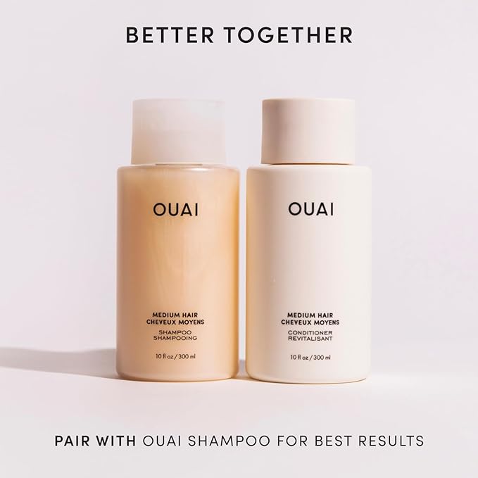OUAI Medium Conditioner - Hydrating Hair Conditioner with Coconut Oil, Babassu Oil, and Keratin - Strengthens, Repairs and Adds Shine - Paraben and Phthalate Free Hair Care Products (10 Oz)