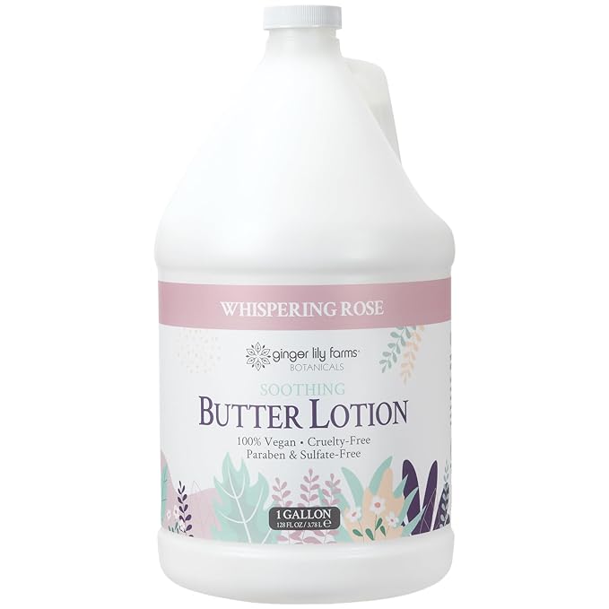 Ginger Lily Farms Botanicals Soothing Butter Lotion for Dry Skin, 100% Vegan & Cruelty-Free, Whispering Rose Scent, 1 Gallon (Pack of 4)