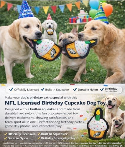 Pets First NFL Philadelphia Eagles Pet Birthday Cupcake Squeaker Toy - NFL Dog Birthday Party Set and Costume, Licensed Football Team Dog & Cat Birthday Cupcake Toys, Durable Toy for Puppies
