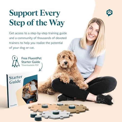 FluentPet Speak Up Get Started Kit with Clearer Upward-Facing Sound - 6 Recordable Buttons for Dogs & 3 Beige HexTiles | Dog & Cat Communication Buttons Set | with Batteries