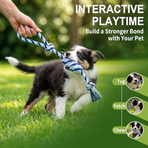 Dog Rope Toys for Small Dogs & Puppies, Blue Cotton Teething Toys