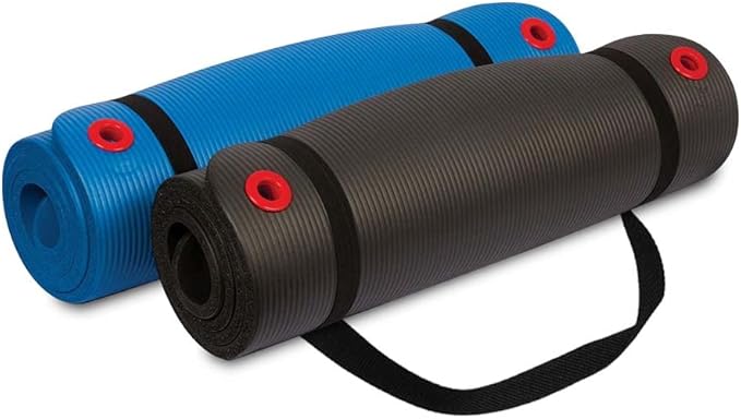 Body Sport 1/2 Inch Non-Slip Exercise Mat with Carry Strap for Men & Women - Thick Foam Surface for Yoga, Pilates, Fitness, and Aerobics - Home & Gym Workouts
