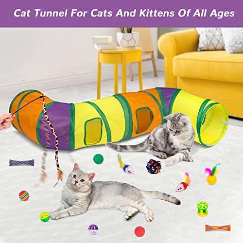 Retro Shaw 33PCS Interactive Cat Toys, Cat Play Tunnels for Indoor Cats | Kitten Feather Wand Springs Crinkle Balls Bell Plush Mice Chew Kicker, Relieves Boredom & Anxiety