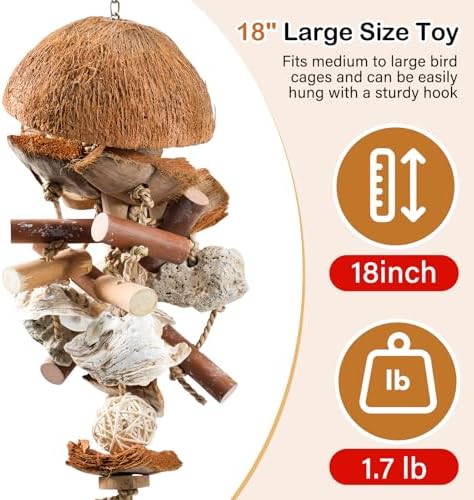18" Natural Bird Toy for Medium & Large Parrots,Multi-Texture Chew & Forage