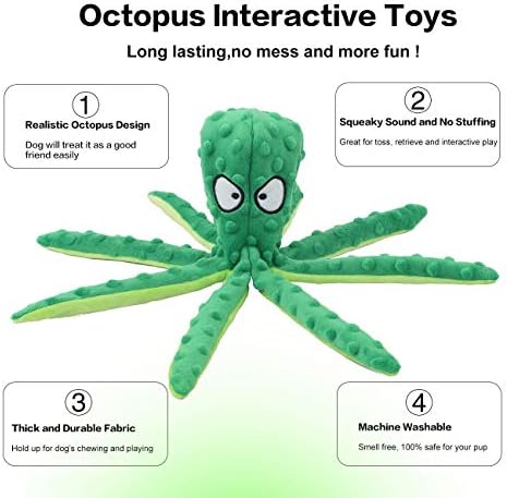 CPYOSN 2 Pack Octopus Dog Toys, No Stuffing Squeaky Crinkle Plush Chew Toys