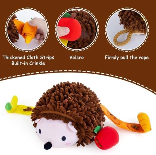AWOOF Dog Snuffle Toy Dog Enrichment Toys Interactive Puzzle Dog Toys Encourage Natural Foraging Skills Slow Feeder for Training and Stress Relief, Cloth Strip Hiding Food Chew Toys with Squeaky Toy