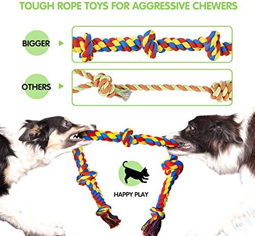 SHARLOVY Large Tough Chew Toys for Aggressive Chewers Large Breed,Heavy Duty Dental Rope Toys Kit for Medium Dogs,5 Knots Indestructible Cotton Puppy Teething Chew Tug Toy Set of 9 (Pack of 2)