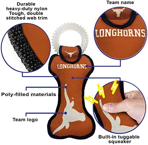 Pets First NCAA Texas Longhorns Dental Dog TUG Toy with Squeaker. Tough PET Toy for Healthy Fun, Teething & Cleaning Pets Teeth & Gum