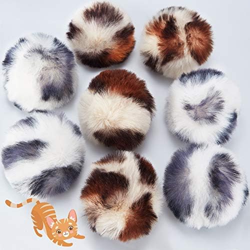 Skylety 8 Pack Cat Pom Poms Ball with Catnip Large Cat Balls Soft No Bells Quiet Interactive Toys Cute Fuzzy Artificial Balls Faux Fur 2 Inches for Kitten Pet Gifts Chasing Playing Exercising Indoor