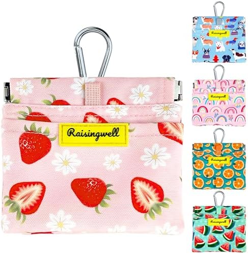 Dog Treat Pouch,Cotton Pocket Sized Training Holder, Hand Free Walking Funny Bag with Carabiner, Self-Closing Pet Feed Snack Reward, Behavior Aids for Puppy Travel or Outdoor Use（Strawberry）