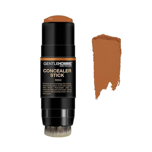Gentlehomme - Concealer Stick - Men’s 2-in-1 Concealer & Brush - For Blemishes, Dark Circles, Scars, Acne & Uneven Skin Tones - Natural Finish - All Skin Types - Vegan - Rich - 1 Stick