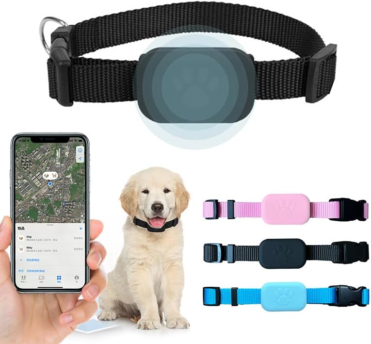 PawsPath Pet GPS Tracker Collar, Unlimited Range Waterproof Cat Dog Anti-Lost Device Smart Locator Tracking GPS Pet Tracker Collar for Apple iOS FindMy (Black, Large)