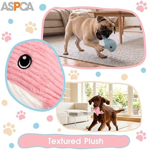ASPCA 2 Pack Plush Dog Toy with Squeaker for Small & Medium Dogs, Soft Durable Stuffed Pet Toy for Fetch, Tug & Cuddle, Interactive, Lightweight, Engaging Play Toy for Dogs