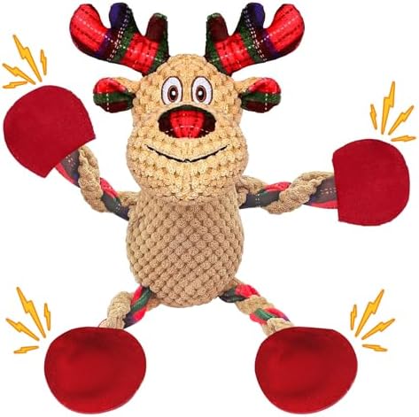 Christmas Plush Squeaky Dog Toy With Crinkle Paper, Cute Puppy Toys With Cotton, Durable Interactive Chew Toys for Small Medium Large Breed