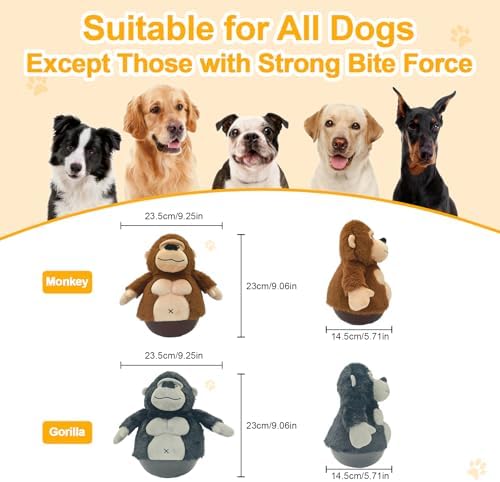 Black Gorilla Plush Wobble Dog Toy with Weighted Base Cute Soft Funny Gorilla Stuffed Animal Squeaky Dog Toy Interactive Roly-Poly Dog Toy for Small Medium Large Dogs Toy Gift 23cm/9.06in