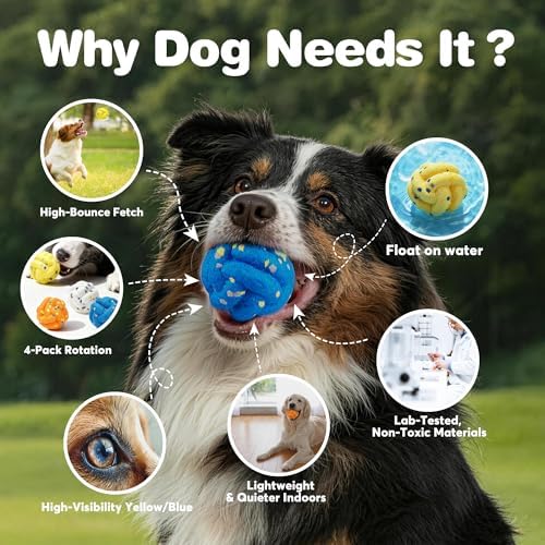 FOFOS Dog Balls for Aggressive Chewers, Durable Bouncy ETPU Dog Toys 4 Pack