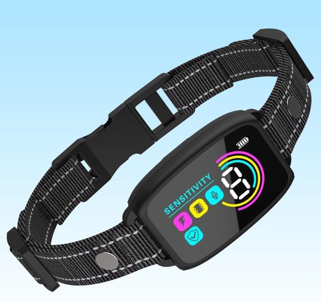 Dog Bark Collar for Large Medium Small Dogs, Rechargeable Smart Bark Collar, Anti Barking Training Collar with 8 Adjustable Sensitivity Beep Vibration (Black)