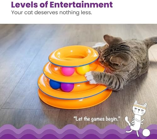 Catstages Tower of Tracks Interactive Cat Toy, 6 Spinning Balls, 10" x 5.3" | 3 Tiers of Tracks, Natural Hunting Instincts, Bat, Swat, Chase, Interactive Enrichment, Non-Slip Base, Indoor Cats & Kittens