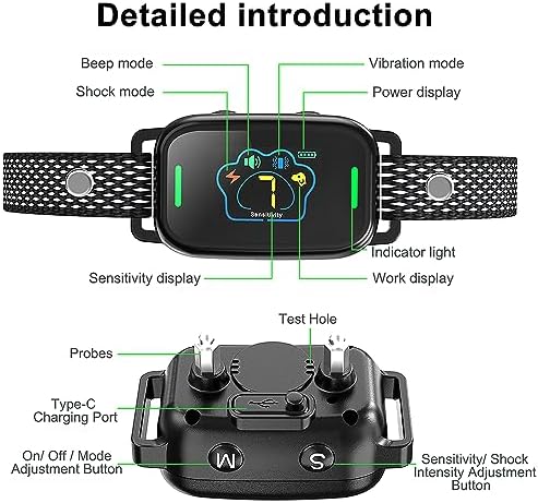 Dog Bark Colla，Rechargeable Anti Barking Training Collar for Large Medium Small Dogs，7 Sensitivity and 9 Intensity Levels Shock Mode，Smart Bark Training Collar with Beep Vibration Shock