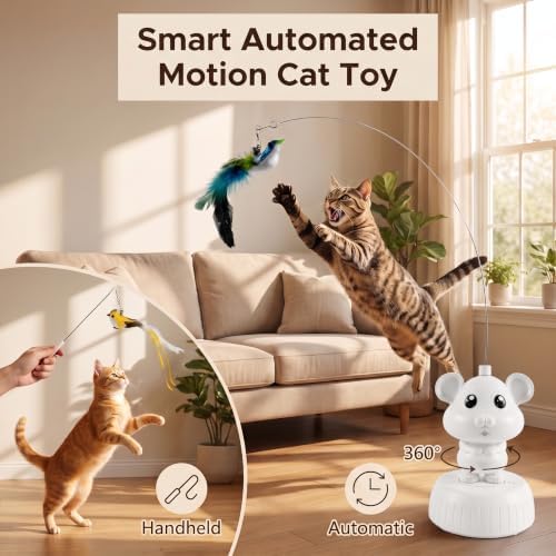 Interactive Cat Toys for Indoor Cats – USB Rechargeable Electric Flying Bird Feather Teaser, Durable & Safe Automatic Cat Toy for Exercise, Hunting Instinct, and Boredom Relief
