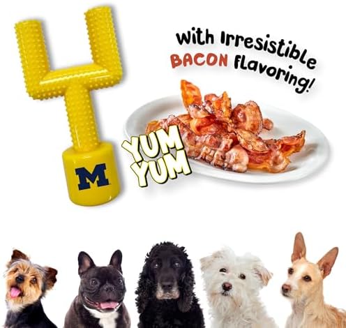 NCAA Michigan Wolverines Mega-Chew Hard Nylon Bacon-flavored Dog Bone Football Goal-Post Chew Toy. Interactive, Tasty & Fun Dog Chew Toy. Indestructible, Strong, Tough & Durable Pet Chew Toys