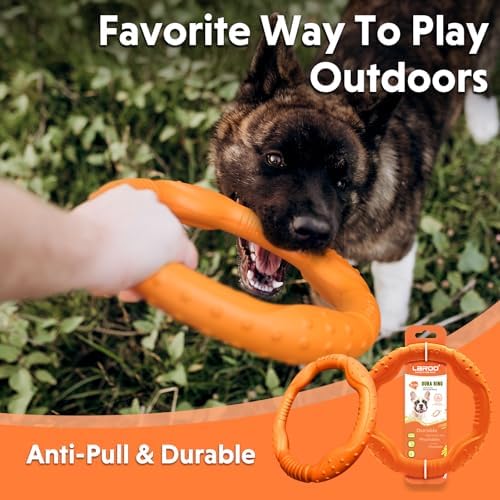 LaRoo Floating Dog Pool Toy, Fetch & Ring Tug Toy - Teething Relief, Catch, Water Fun, Pet Training Outdoor Durable Chew Toys for Small Medium Dogs (Orange Ring,8.6'')