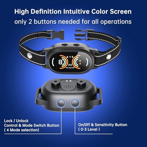 Dog Bark Collar, Rechargeable Bark Collar for Large Dog, IP67 Waterproof Anti Barking Collar Dogs with Adjustable Sensitivity for Medium and Small Dogs (Matte Black)