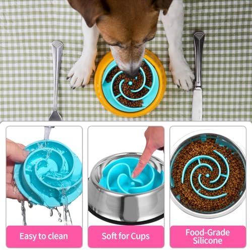 Slow Feeder Dog Bowls Insert, Bestalk Soft Silicone Slow Eating Feeder Insert with Suction Cups for Small, Medium and Large Dogs, Fit into Basic and Elevated Dog Bowls, Teal