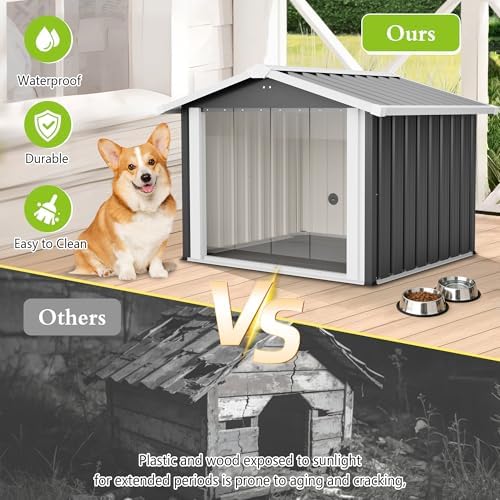 Metal Dog House Outdoor Pet Shelter with PVC Door&Vent,Black
