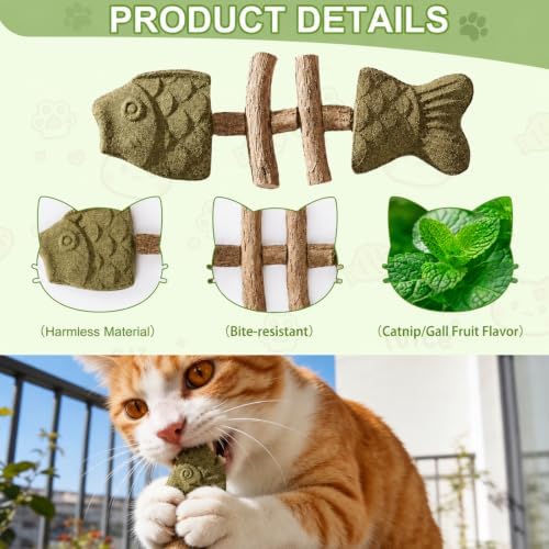 3PCS Catnip and Silvervine Chew, Creative Fish Bone Cat Dental Chew Toy, Fix Cat Dental Health, Durable Wooden Feline Tooth Care Tool