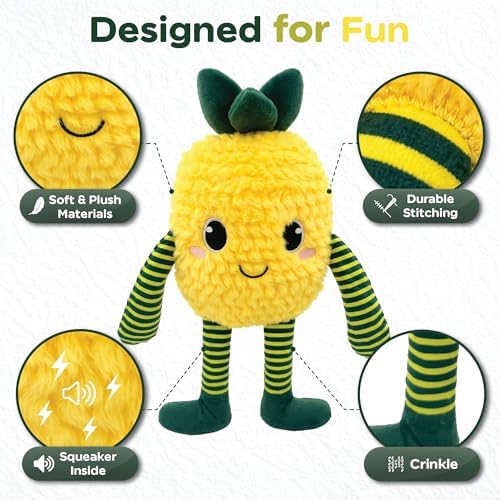 Bow Wow Pet Squeaky Plush Dog Toy with Crinkle, Soft Durable Stuffed Dog Toy for Small & Medium Dogs, Interactive Fetch, Tug & Chew Toy, Engaging Pet Toy for Play, Enrichment & Comfort