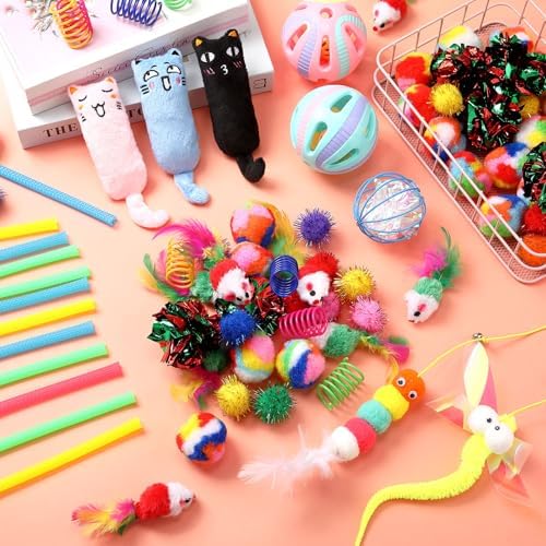 Shappy 150 Pcs Cat Toys Bulk Pack for Indoor Cats, Mice Balls,Funny