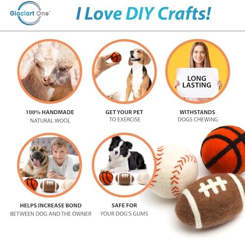 Glaciart One Felt Wool Balls for Dogs (3 Pcs)| Durable Dog Chew Toy, Puppy Chew Toys for Teething & Dog Teeth Cleaning | Pet Toys Fetch Games & for Anxiety/Boredom | Great for Small or Medium