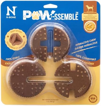 N-Bone Paw-ssemble, Interactive Dog Dental Chewing Treat, Peanut Butter Flavor, 7oz (Pack of 1) (Peanut Butter)