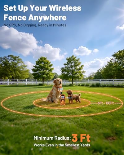 Precise Wireless Dog Fence ±1 Ft Boundary Control, 3-in-1