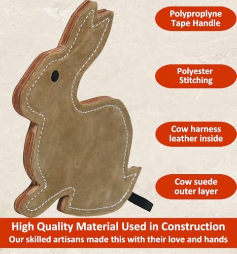 Leather Dog Toys for Small Puppies, Genuine Leather Chew Toys, Safe Puppy Toys, Durable Dog Chews for Teething, Interactive Play, Training, and Healthy Chewing (Rabbit)